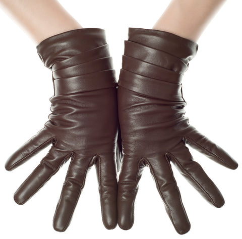 Brown Folded Leather Gloves