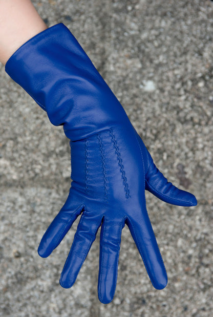 Royal Blue Mid Length Leather Gloves