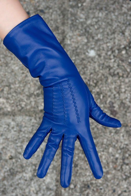 Royal Blue Mid Length Leather Gloves