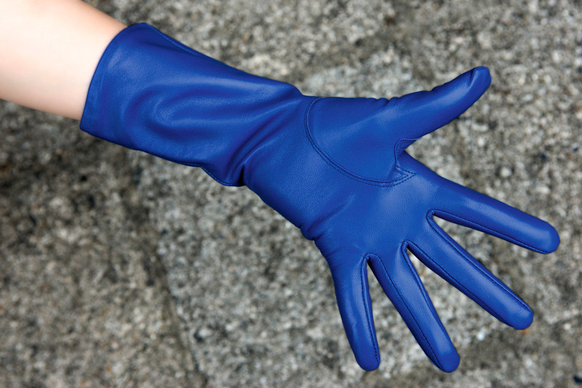 Royal Blue Mid Length Leather Gloves