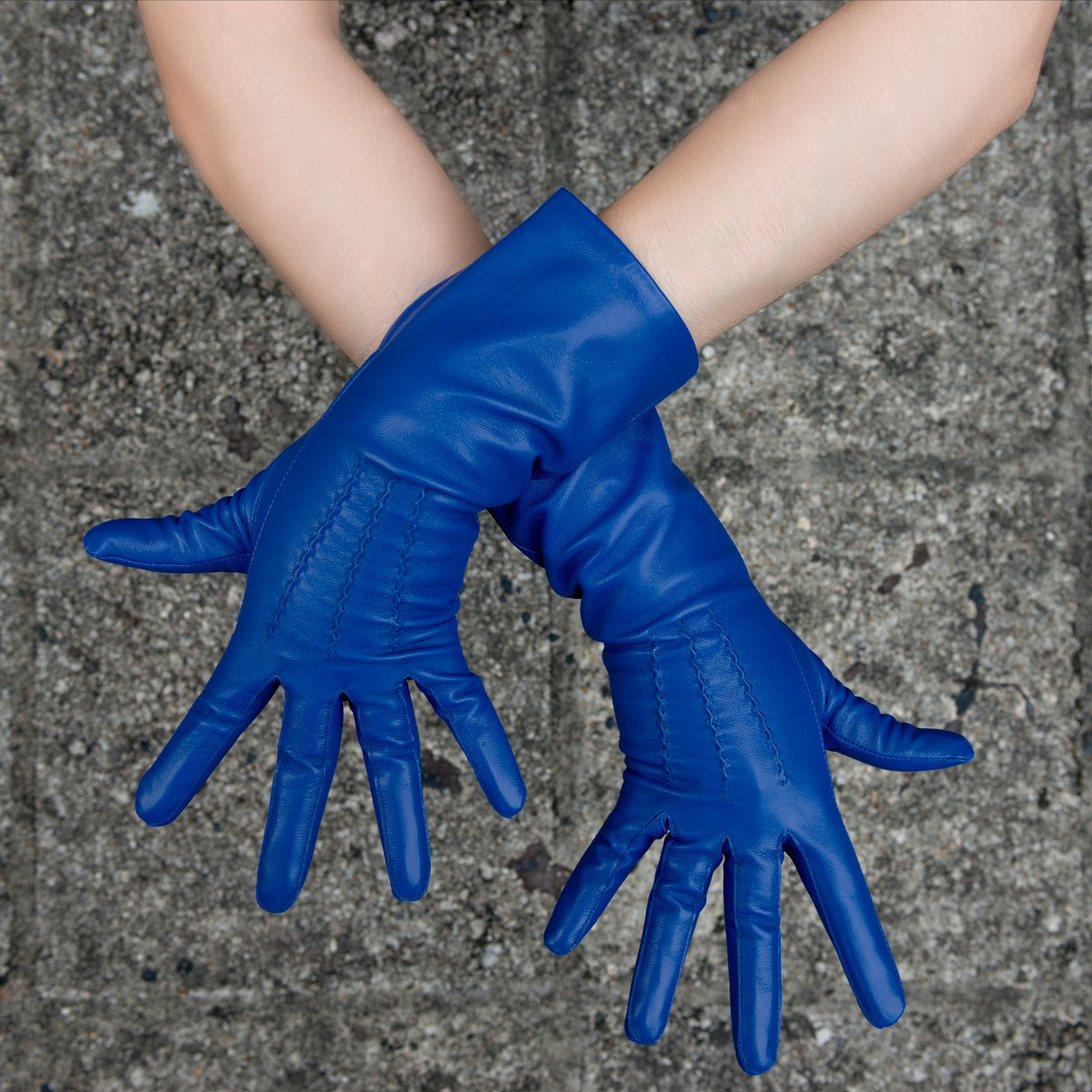 Royal Blue Mid Length Leather Gloves