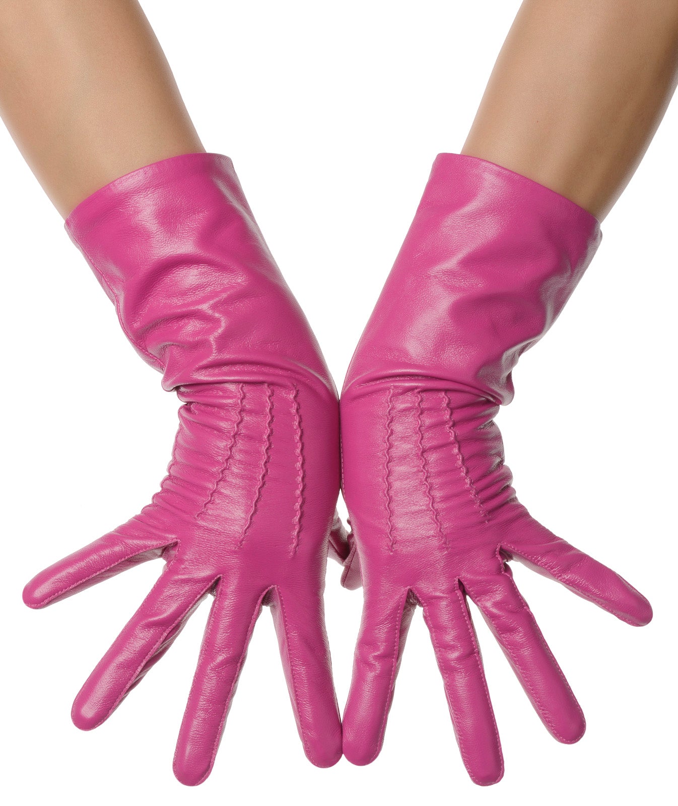 Fuchsia Pink Mid Length Leather Gloves Pink / 9 Fuchsia Pink Mid Length Leather Gloves Pink / 9