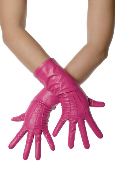 Fuchsia Pink Mid Length Leather Gloves