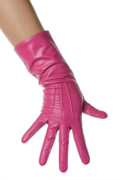 Fuchsia Pink Mid Length Leather Gloves