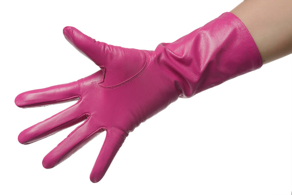 Fuchsia Pink Mid Length Leather Gloves