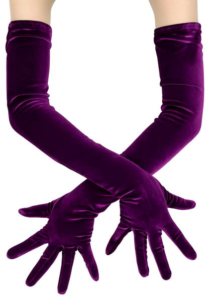 Long Purple Velvet Opera Gloves