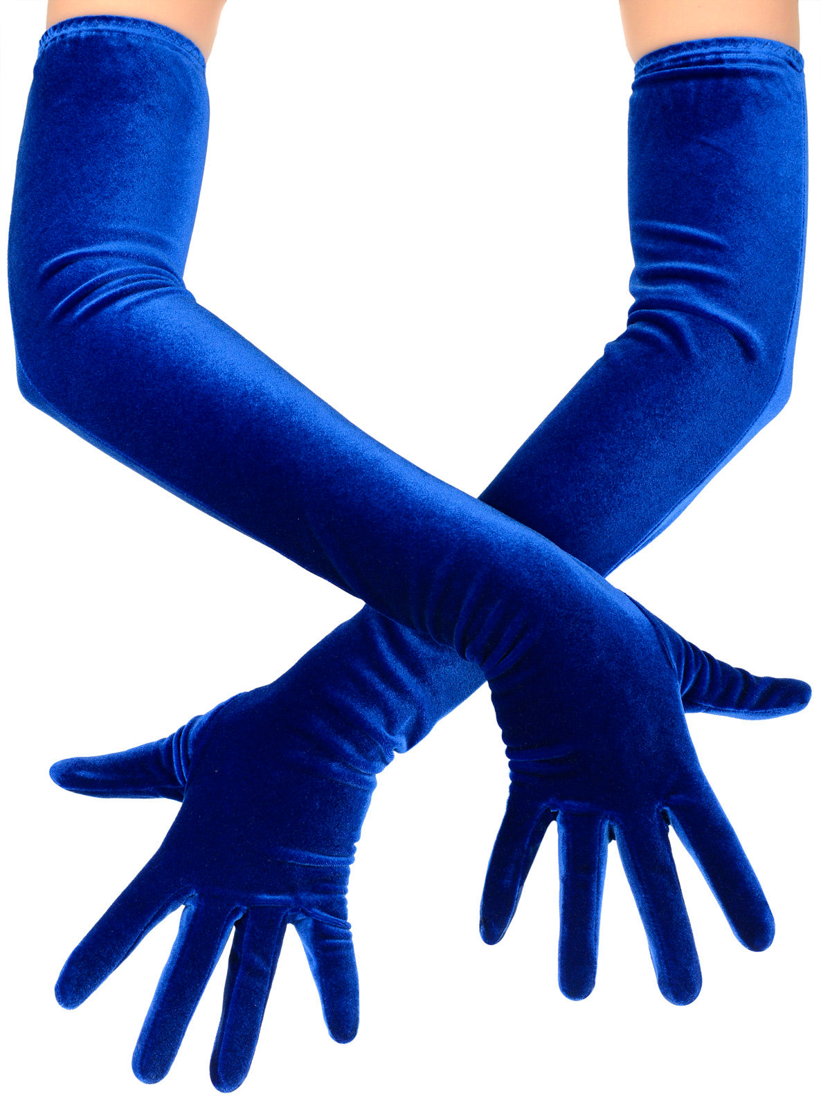 Long Royal Blue Plush Velvet Opera Gloves