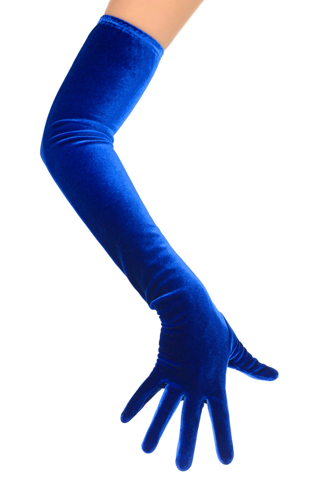 Long Royal Blue Plush Velvet Opera Gloves