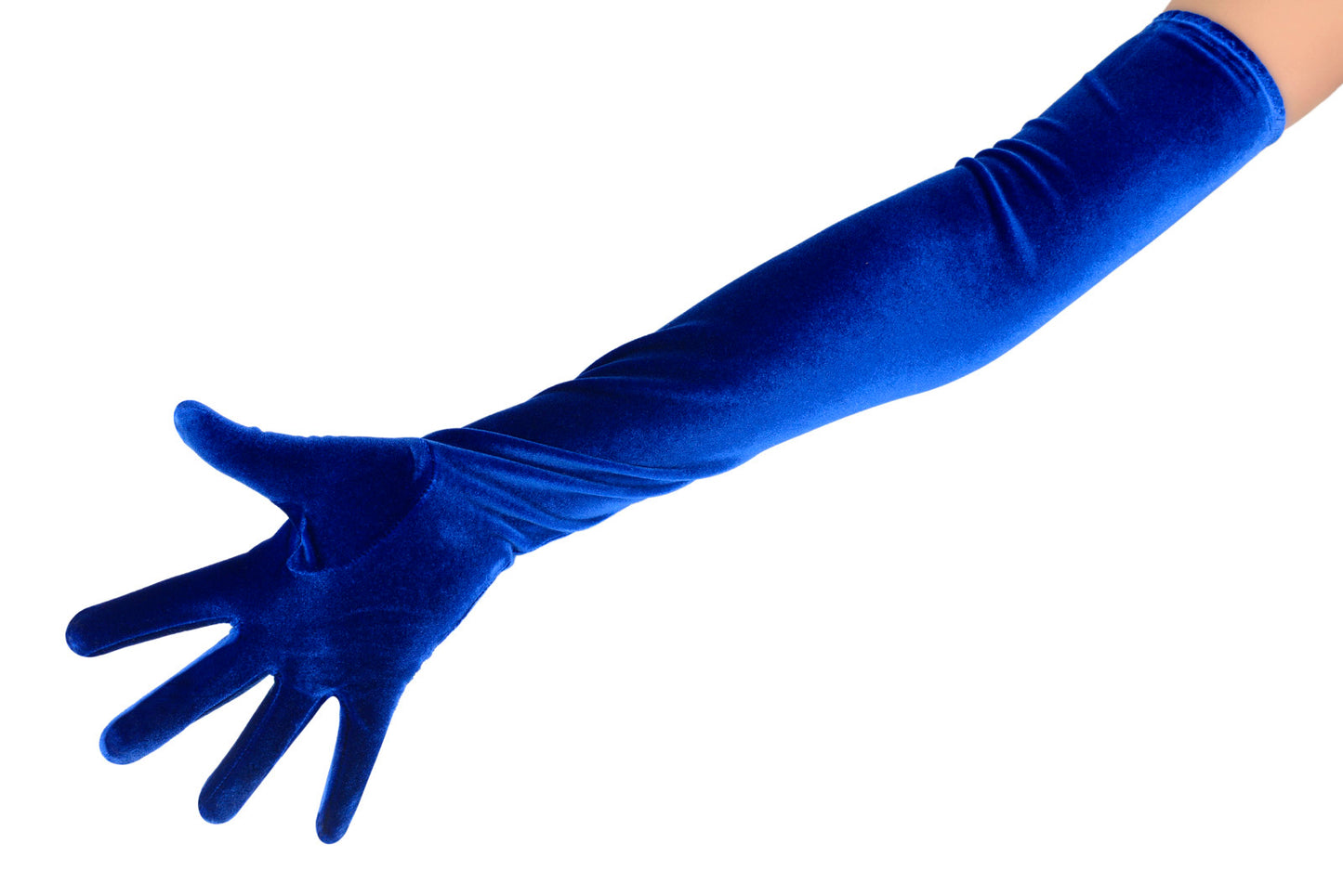 Long Royal Blue Plush Velvet Opera Gloves