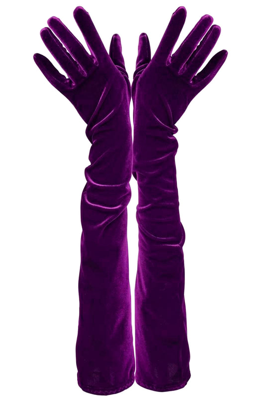 Long Purple Velvet Opera Gloves
