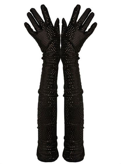 Long Black Sparkly Velvet Opera Gloves Evening wear