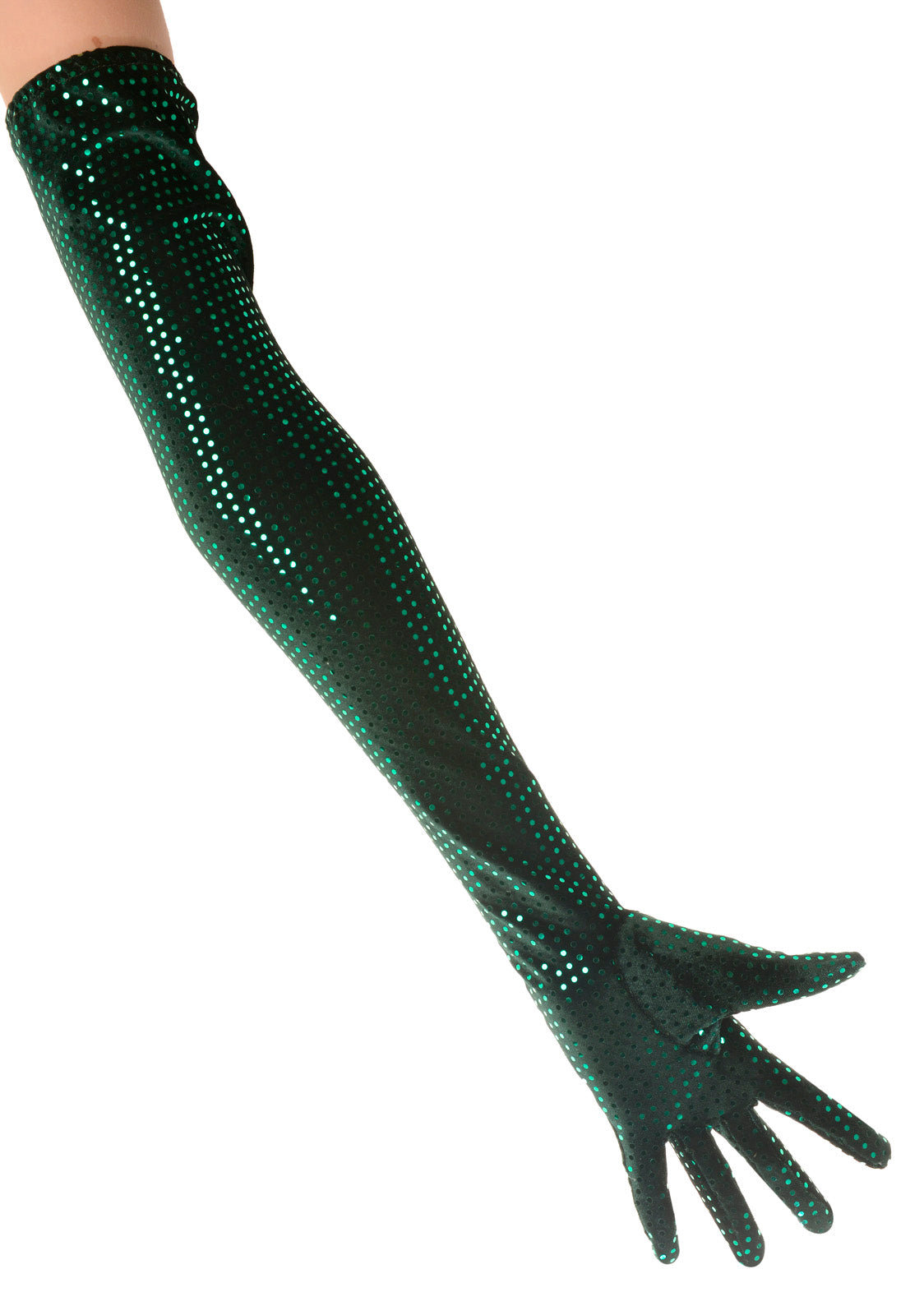 Long Green Velvet Sparkly Opera Gloves