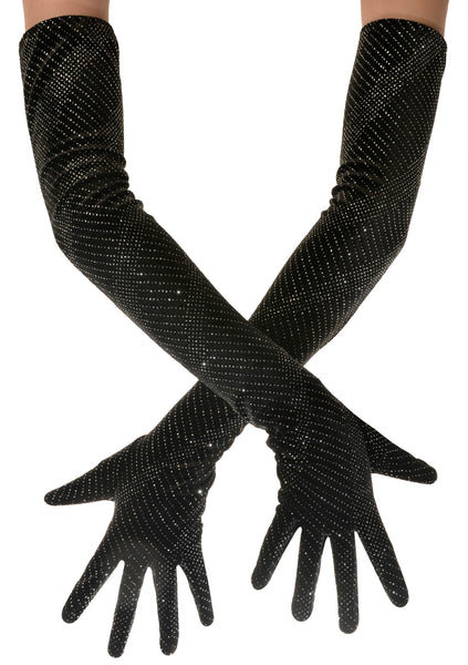 Black Sparkly Velvet Gloves Ballroom Dancing
