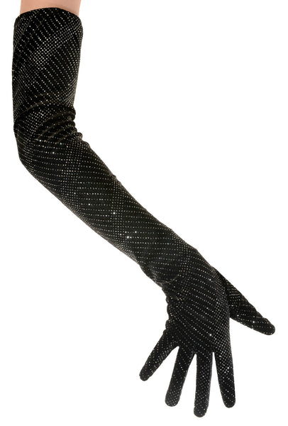 Black Sparkly Velvet Gloves Ballroom Dancing