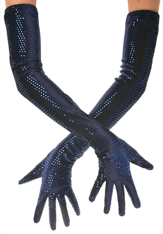 Blue Sparkly Velvet Opera Gloves Ballroom Dancing