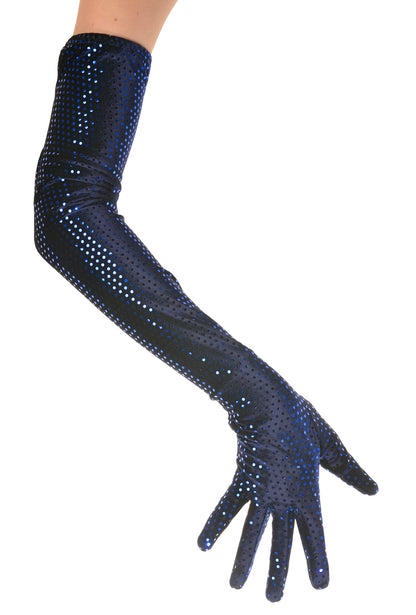 Blue Sparkly Velvet Opera Gloves Ballroom Dancing