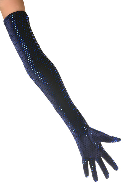 Blue Sparkly Velvet Opera Gloves Ballroom Dancing