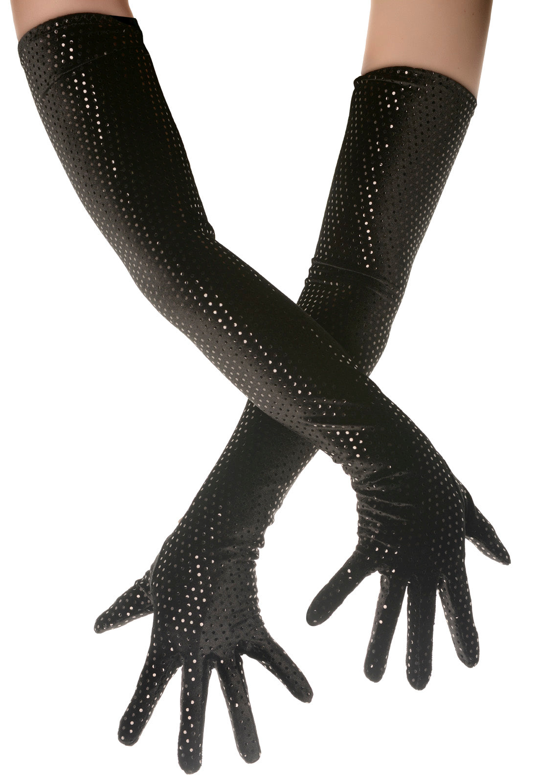 Long Black Sparkly Velvet Opera Gloves Evening wear