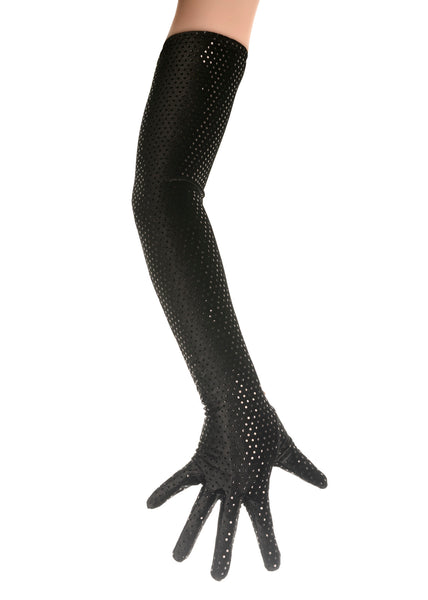 Long Black Sparkly Velvet Opera Gloves Evening wear
