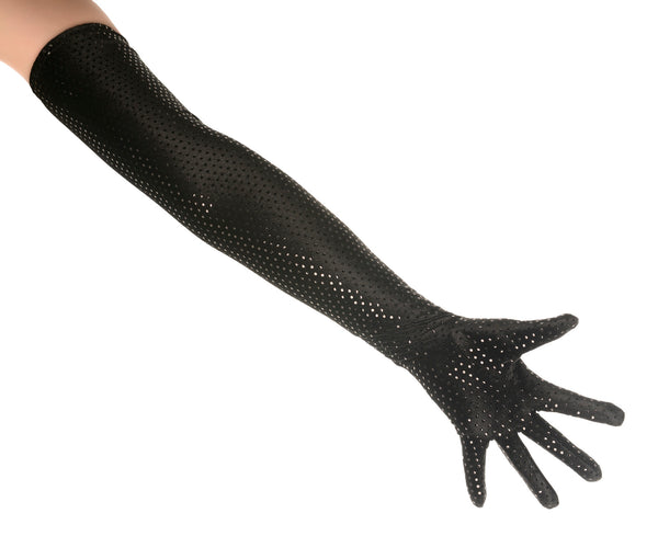 Long Black Sparkly Velvet Opera Gloves Evening wear