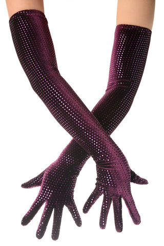 Dazzling Dark Purple Velvet Long Opera Gloves Ballroom Dancing