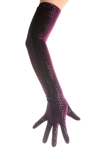 Dazzling Dark Purple Velvet Long Opera Gloves Ballroom Dancing