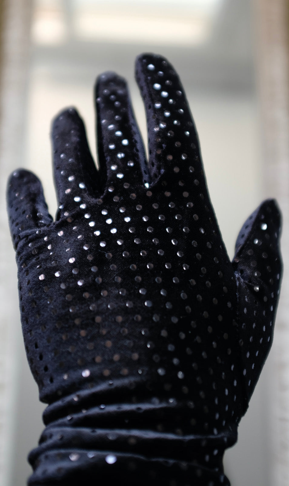Long Black Sparkly Velvet Opera Gloves Evening wear