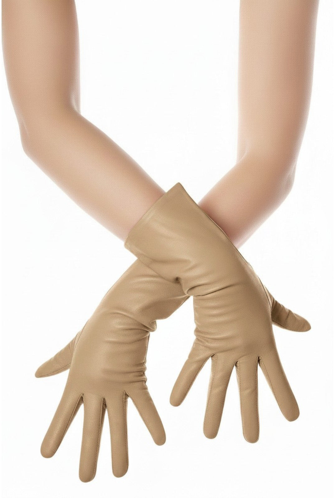 Tan Mid Length Leather Gloves
