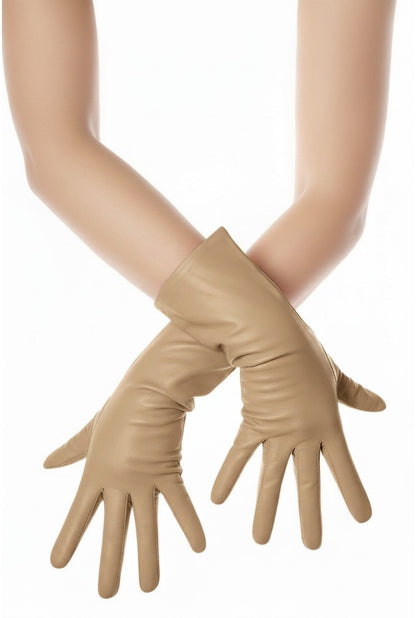 Tan Mid Length Leather Gloves