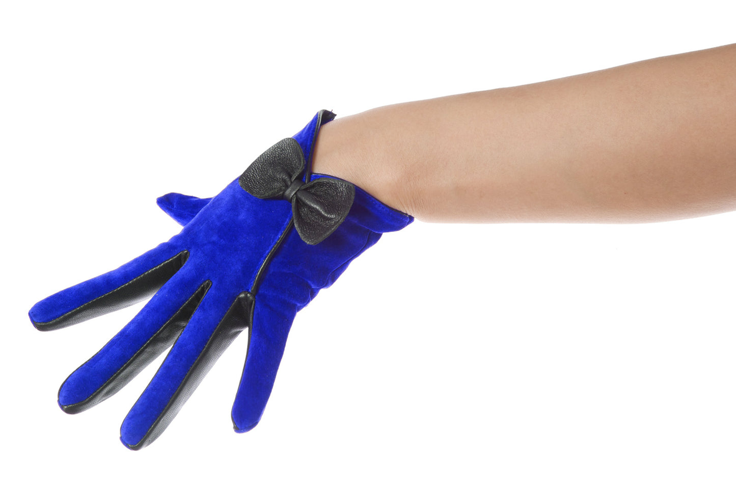 Electric Blue Suede Bow Leather Gloves Vintage Pattern