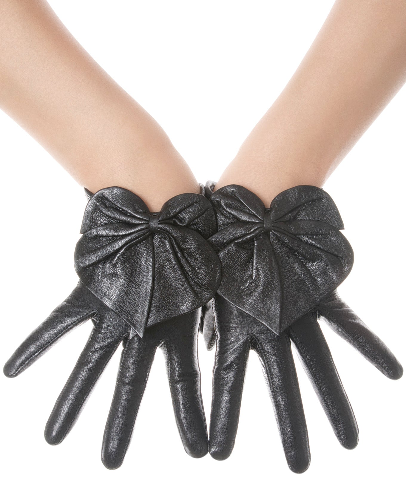 Black Heart Bow Leather Gloves