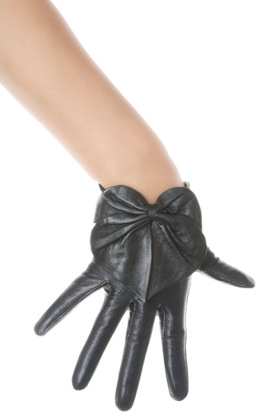 Black Heart Bow Leather Gloves