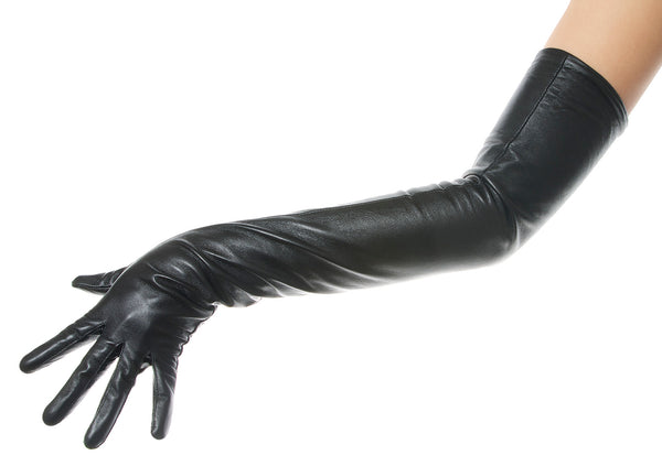 Long Black Opera Leather Gloves