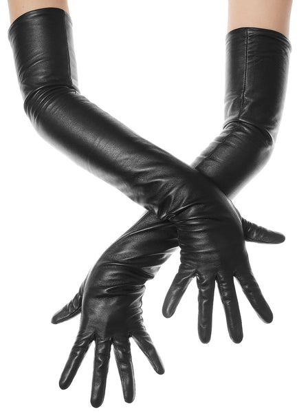 Long Black Opera Leather Gloves