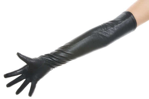 Long Black Opera Leather Gloves