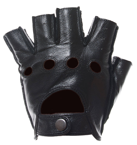 Black Leather Fingerless Driving Gloves