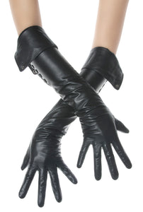 Black Leather Opera Gloves Fold down Side Buttons