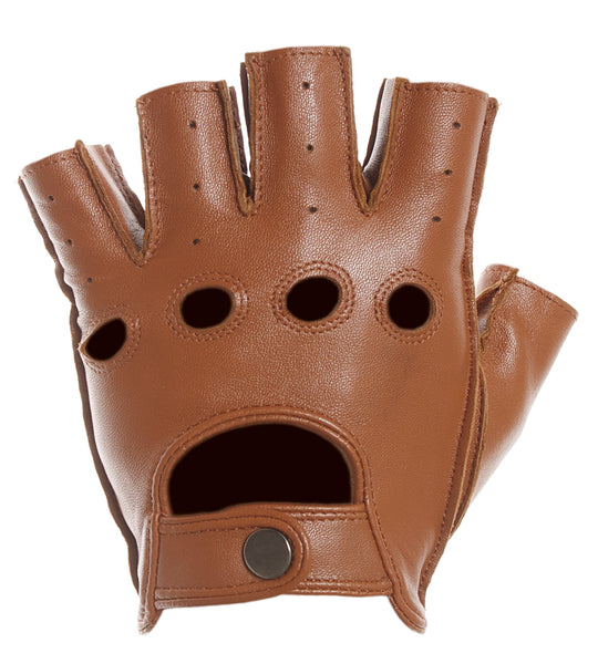 Brown Fingerless Leather Driving Gloves