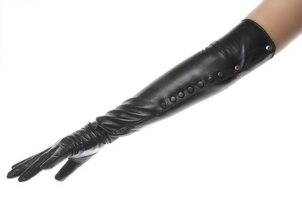 Black Leather Opera Gloves Fold down Side Buttons