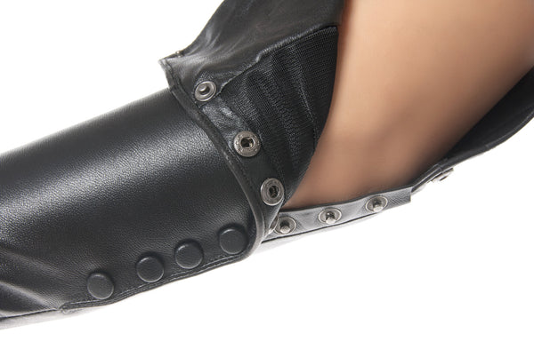 Black Leather Opera Gloves Fold down Side Buttons