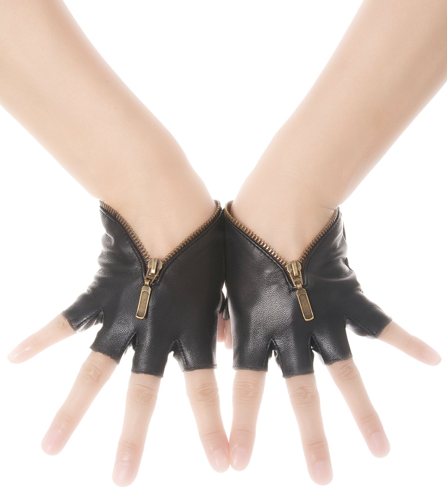 Fingerless Zip Leather Gloves