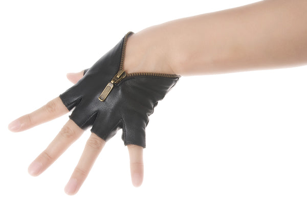 Fingerless Zip Leather Gloves