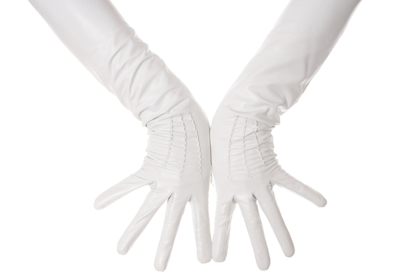 Long White Leather Opera Gloves Button Wrist