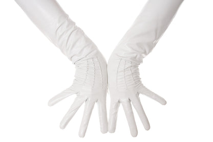 Long White Leather Opera Gloves Button Wrist