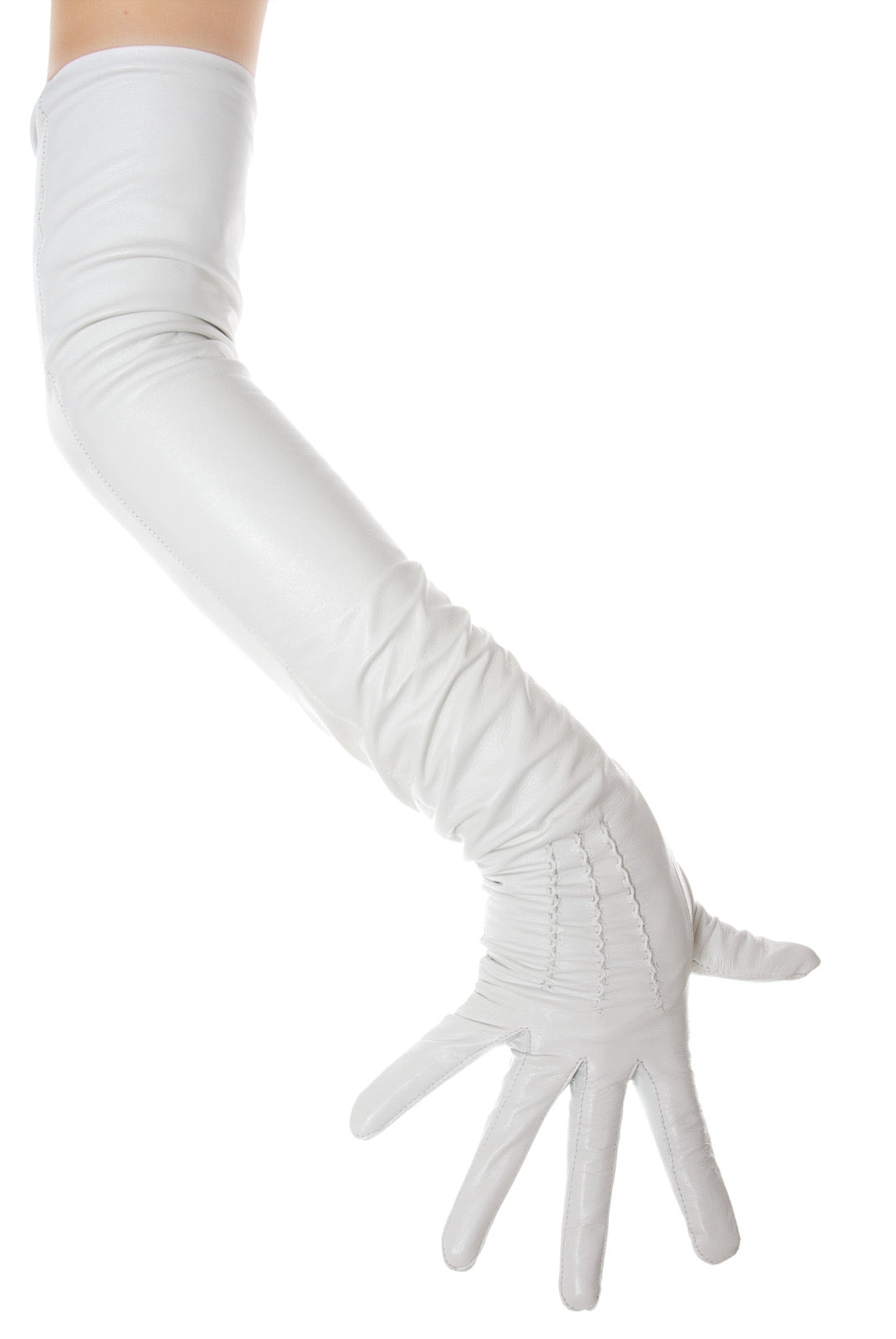 Long White Leather Opera Gloves Button Wrist