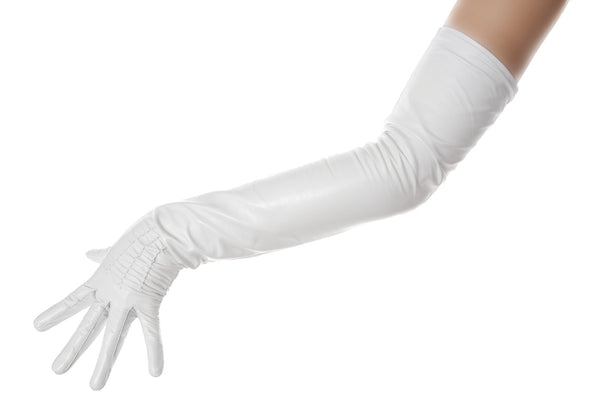Long White Leather Opera Gloves Button Wrist