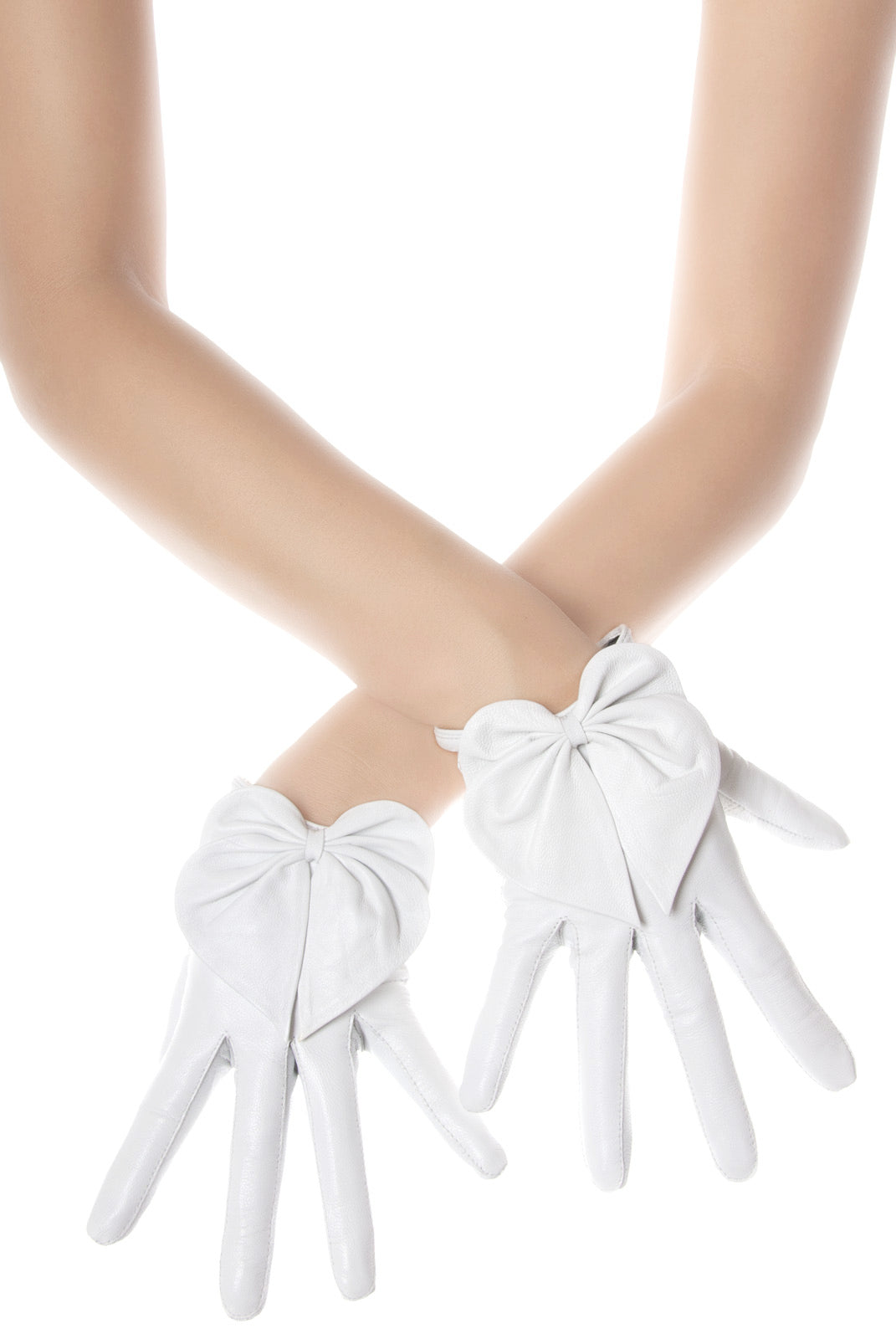 White Heart Bow Leather Gloves