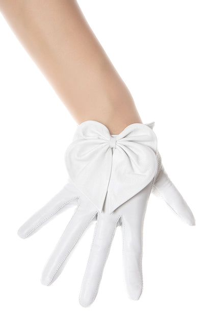 White Heart Bow Leather Gloves