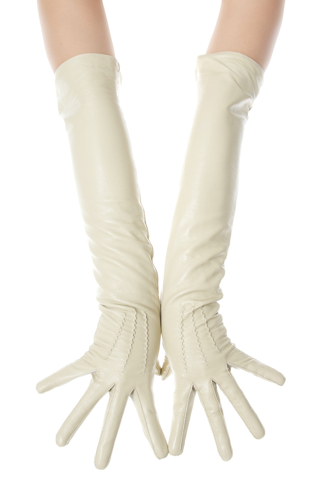 Long Beige Opera Leather Gloves