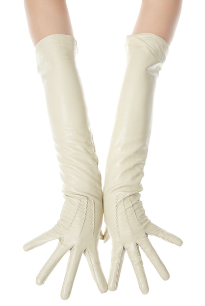 Long Beige Opera Leather Gloves